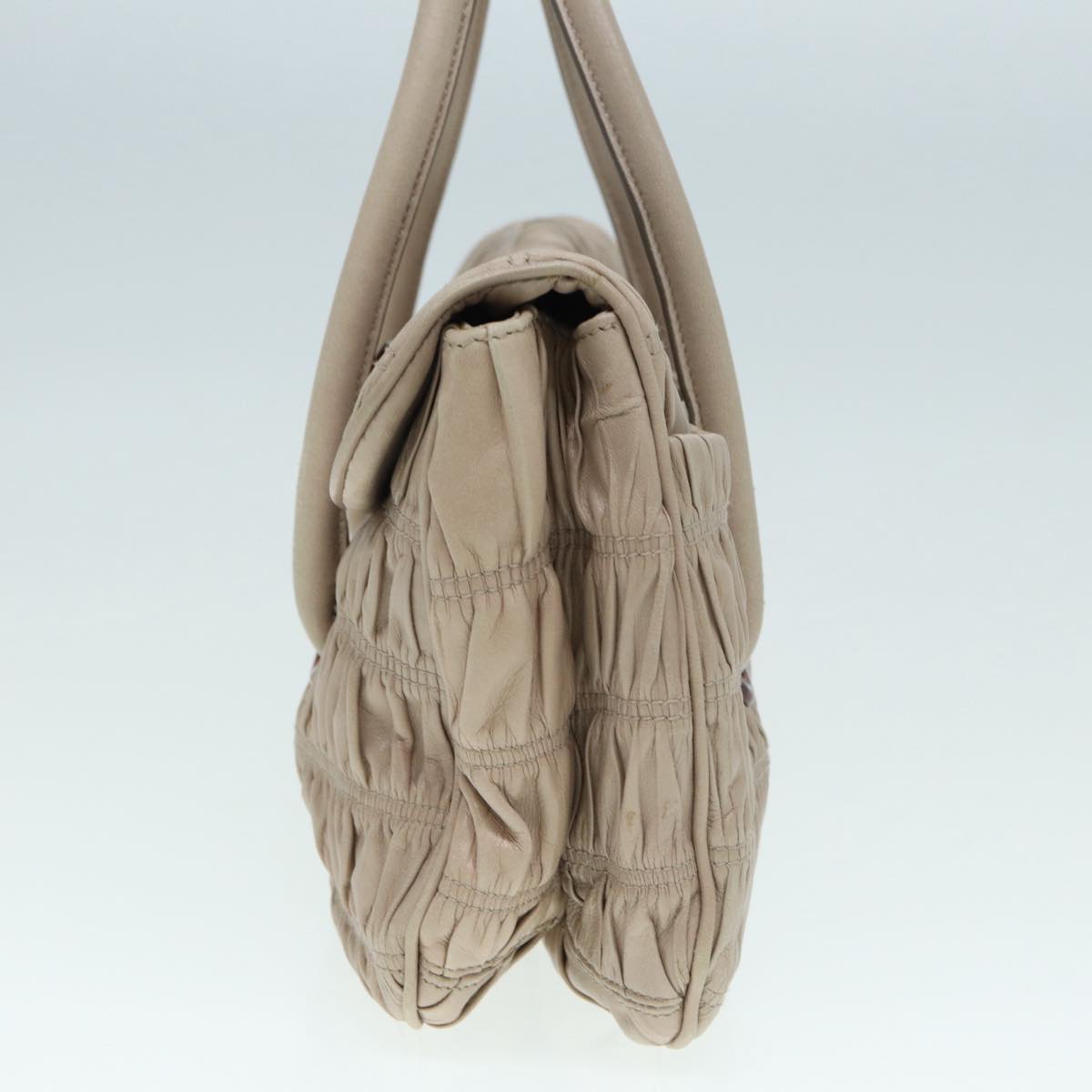 PRADA Hand Bag Leather Beige Auth