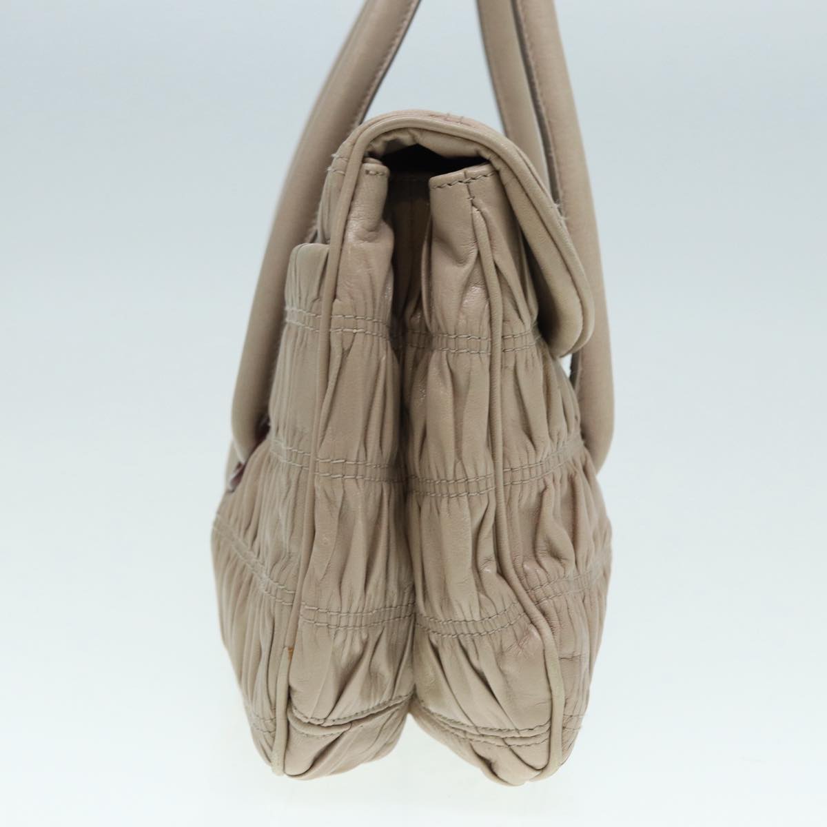 PRADA Hand Bag Leather Beige Auth
