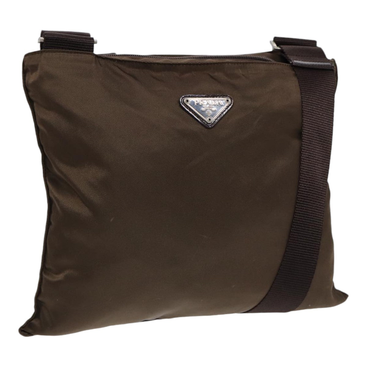 PRADA Shoulder Bag Nylon Brown Silver Auth