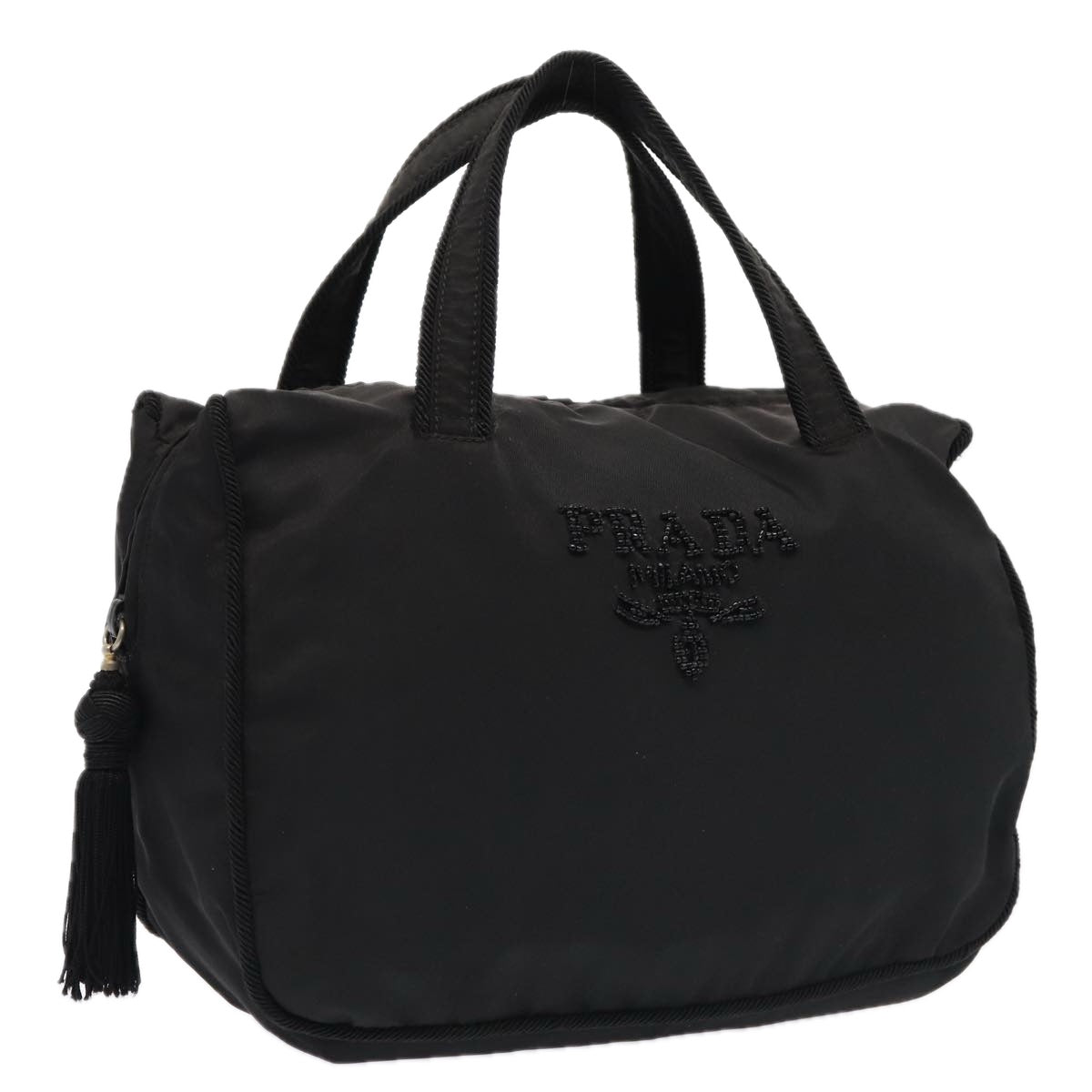 PRADA Hand Bag Nylon Black Silver Auth