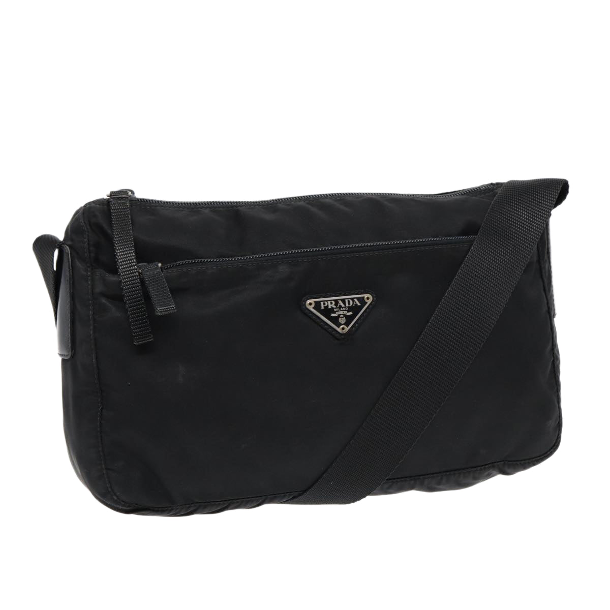 PRADA Shoulder Bag Nylon Black Silver Auth