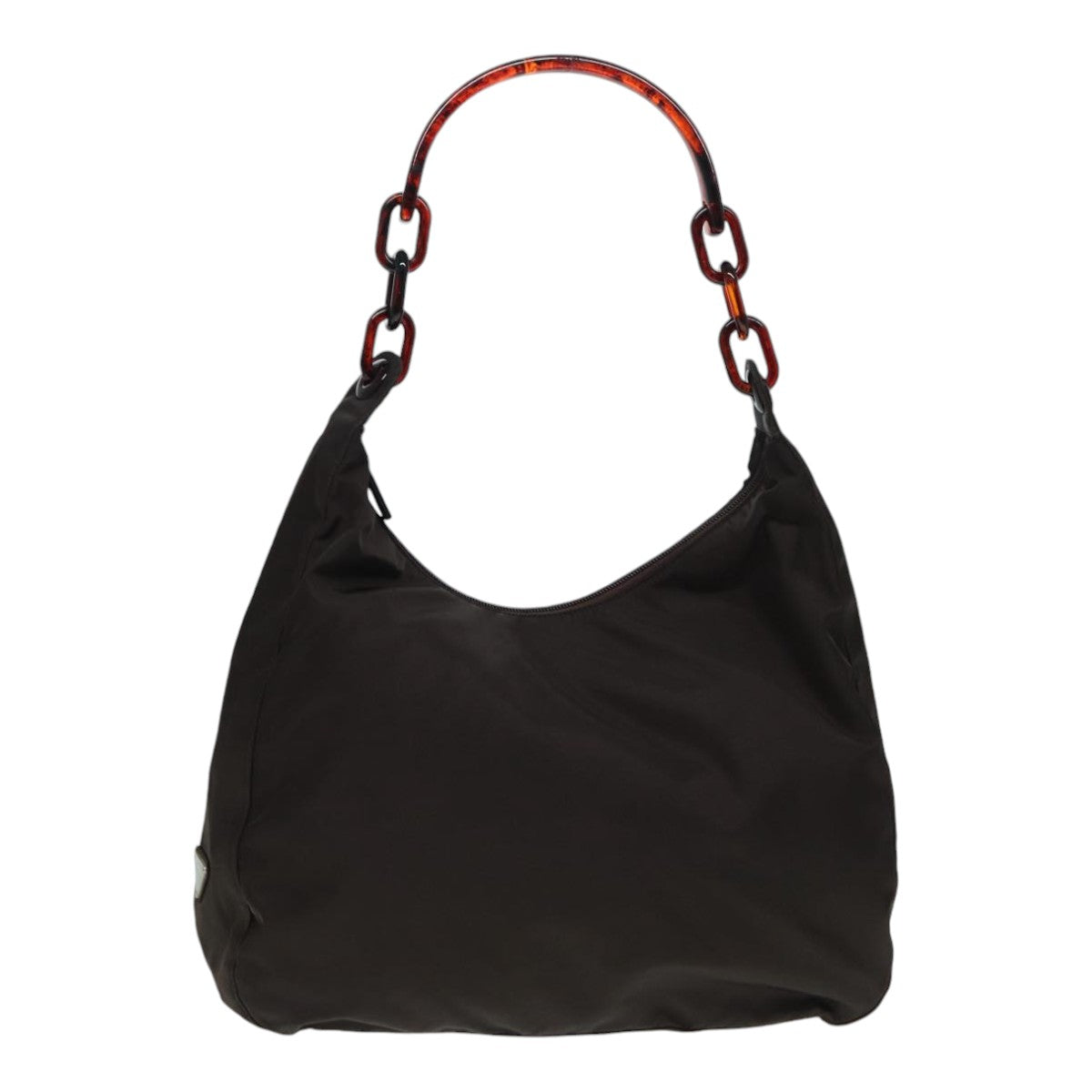 PRADA Shoulder Bag Nylon Brown Silver Auth