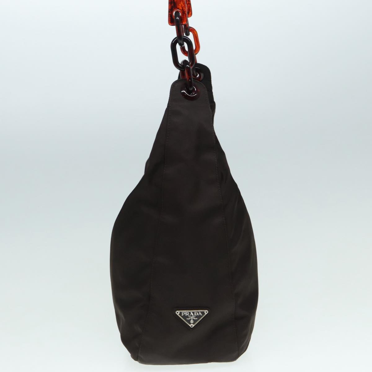 PRADA Shoulder Bag Nylon Brown Silver Auth