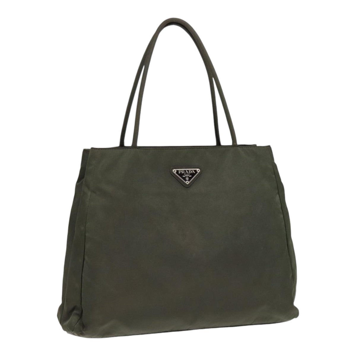 PRADA Tote Bag Nylon Khaki Silver Auth