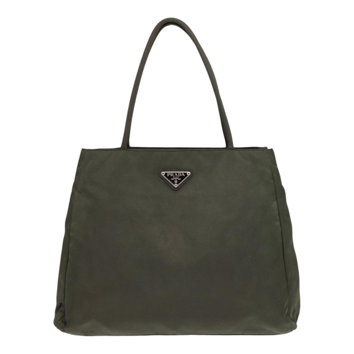 PRADA Tote Bag Nylon Khaki Silver Auth