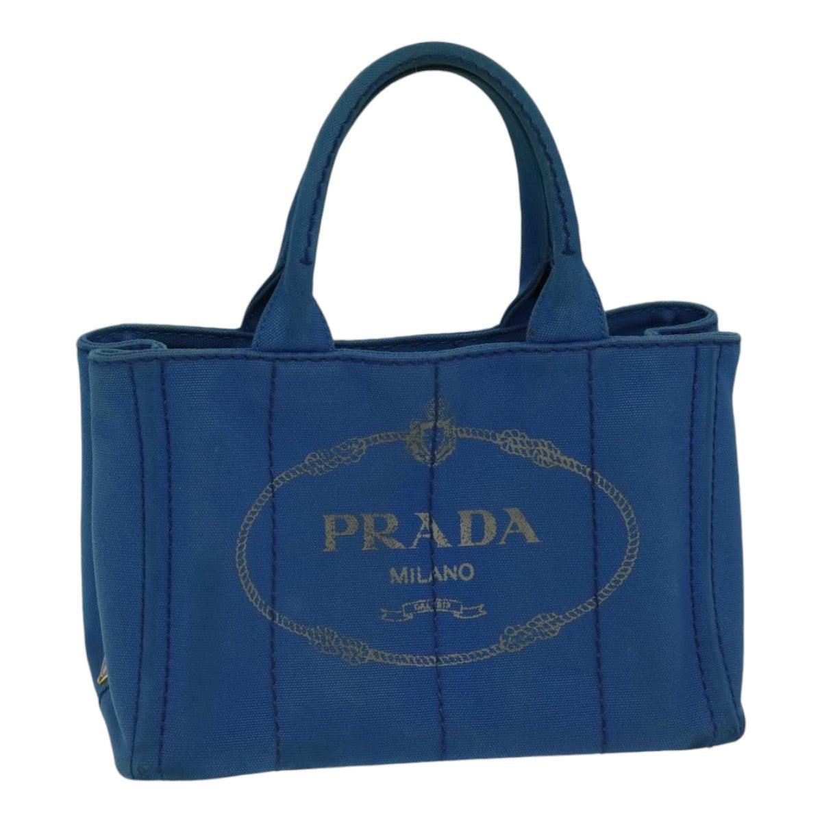 PRADA Canapa PM Hand Bag Canvas Blue Auth