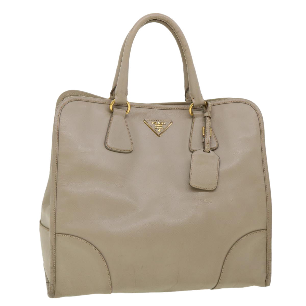 PRADA Hand Bag Safiano Leather Gray Auth