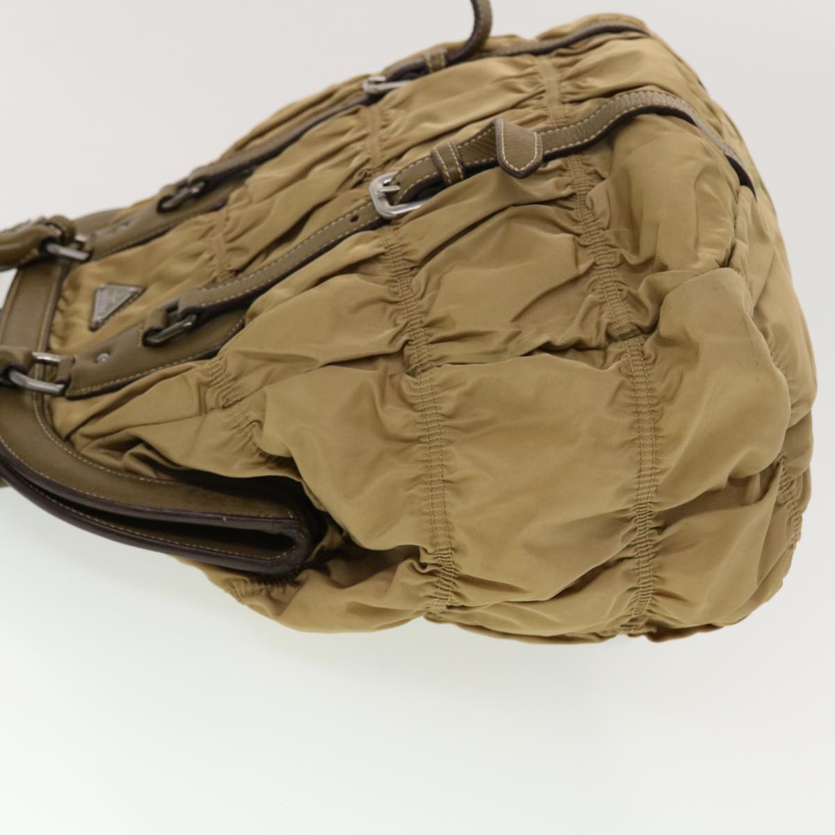 PRADA Clasp Shoulder Bag Nylon Beige Auth