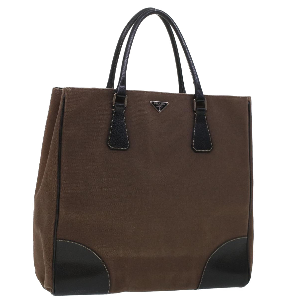 Prada Tote Bag Canvas Leather Brown