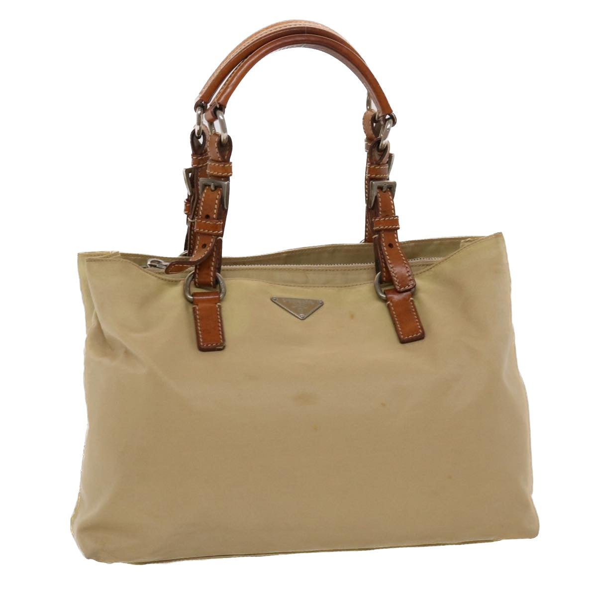 Prada Hand Bag Nylon Leather Beige