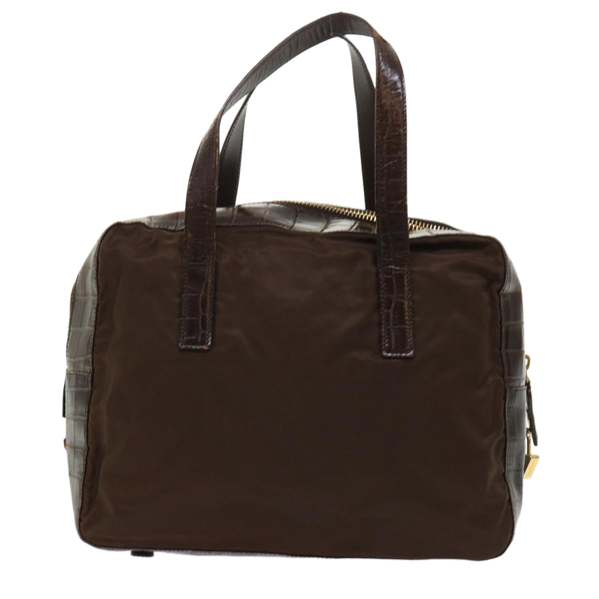Prada Hand Bag Leather Nylon Brown
