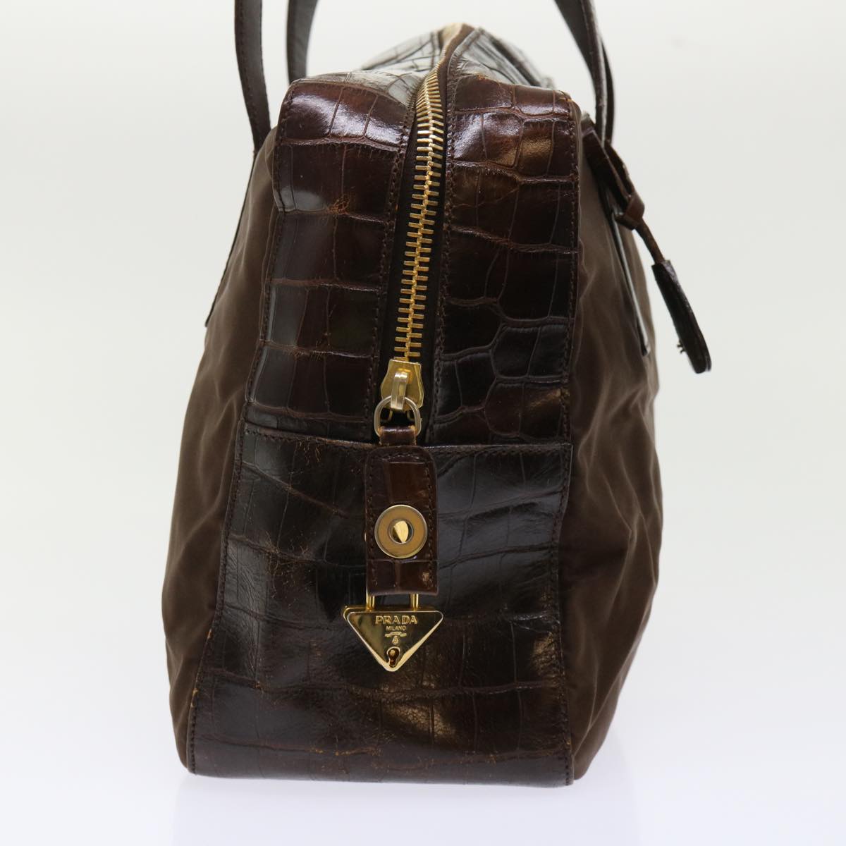 Prada Hand Bag Leather Nylon Brown