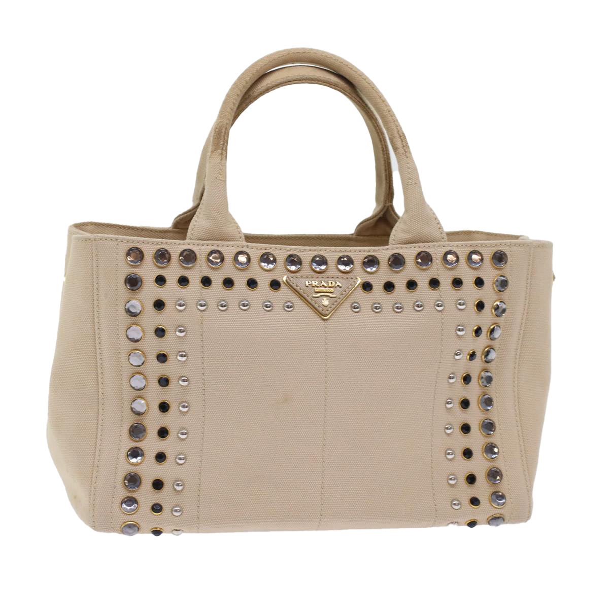 PRADA Bijoux Kanapa PM Hand Bag Canvas Beige Auth