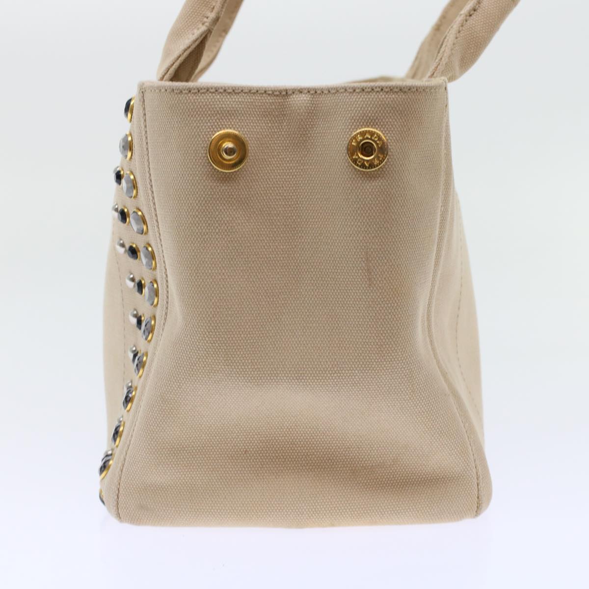 PRADA Bijoux Kanapa PM Hand Bag Canvas Beige Auth