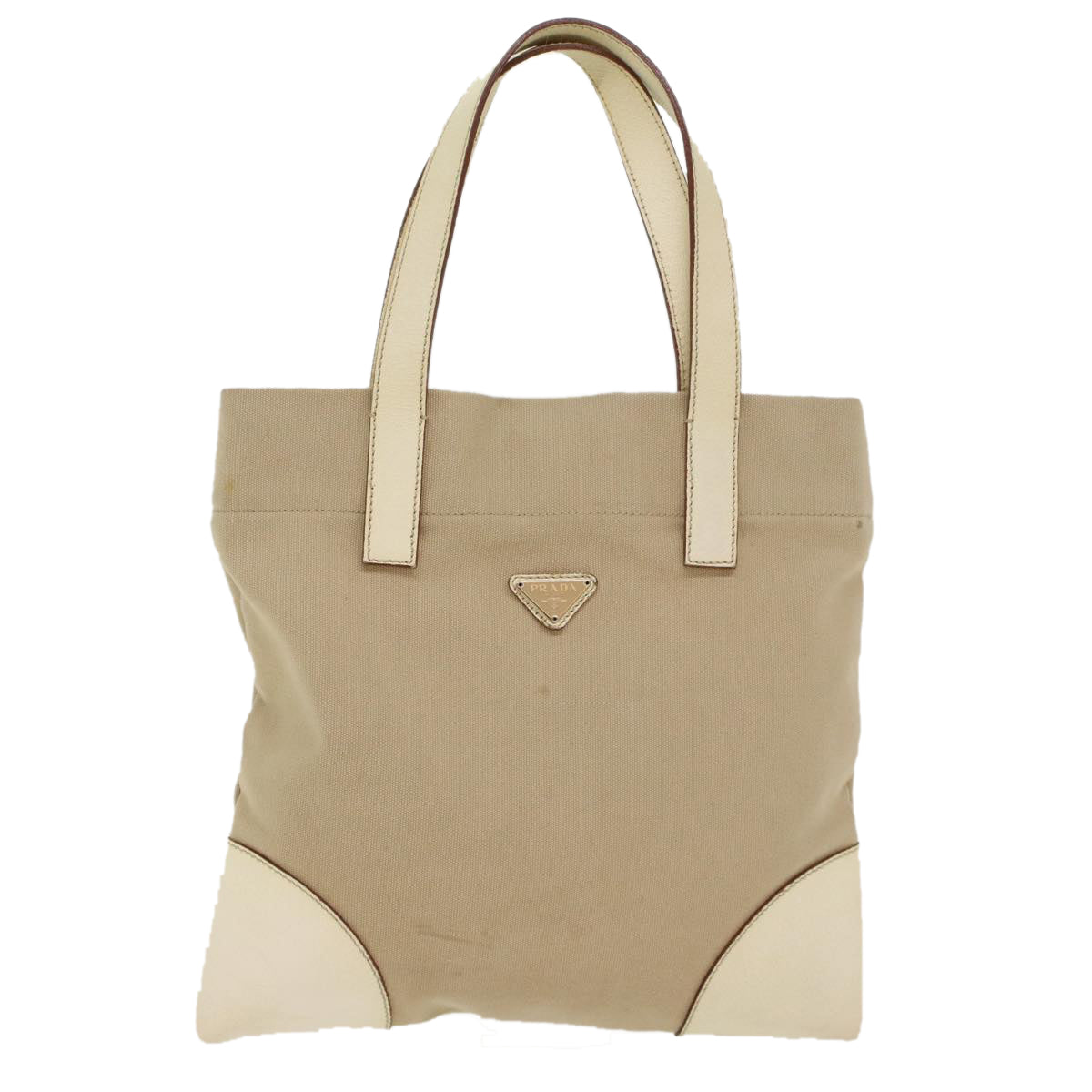 Prada Tote Bag Canvas Leather Beige