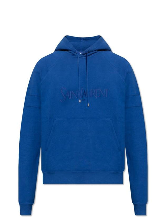 Luxury Saint Laurent Trending 2026 Embroidered Logo Hoodie Blue