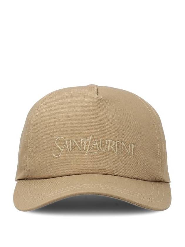 Luxury Saint Laurent Trending 2026 Embroidered Logo Gabardine Weave Cotton Ball Cap Beige