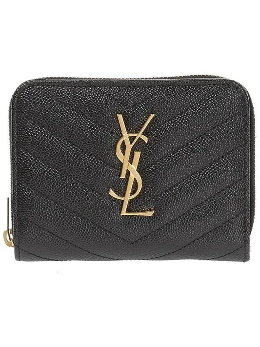 Luxury Saint Laurent Trending 2026 Monogram Matelasse Compact Zipper Around Half Wallet Black