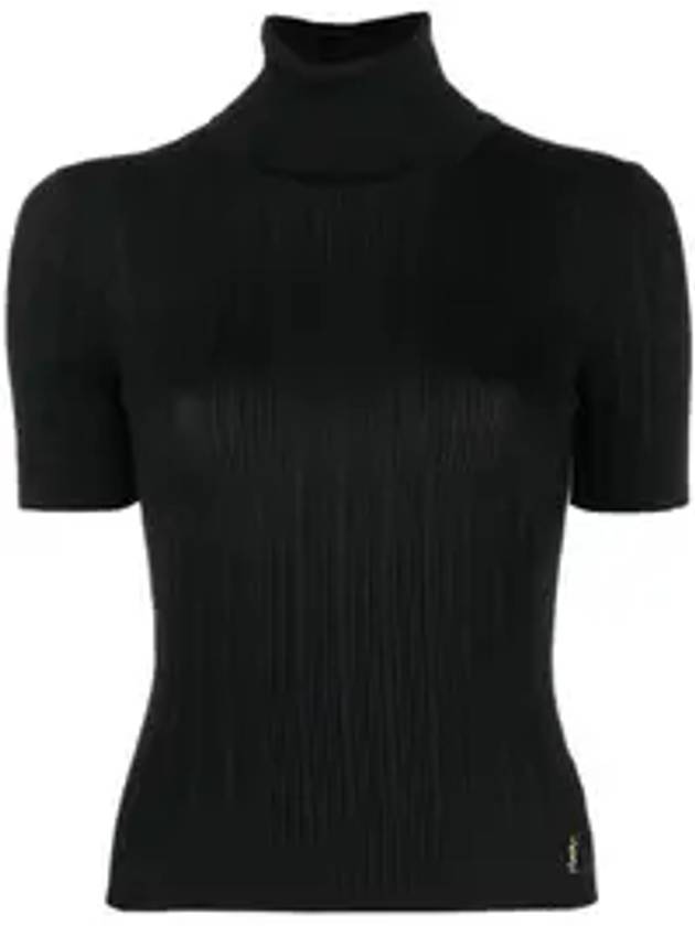 Luxury Saint Laurent Trending 2026 Rib Silk Monogram Short Sleeve Turtleneck Black