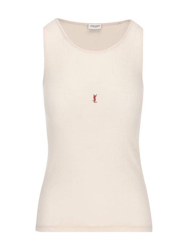 Luxury Saint Laurent Trending 2026 Cassandre Embroidered Logo Wool Sleeveless White