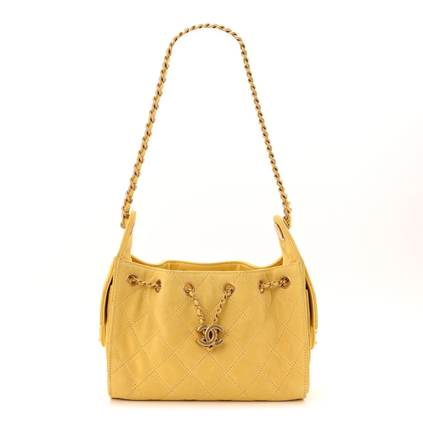 Suede Quilted Mini Chanel 25 Handbag Yellow