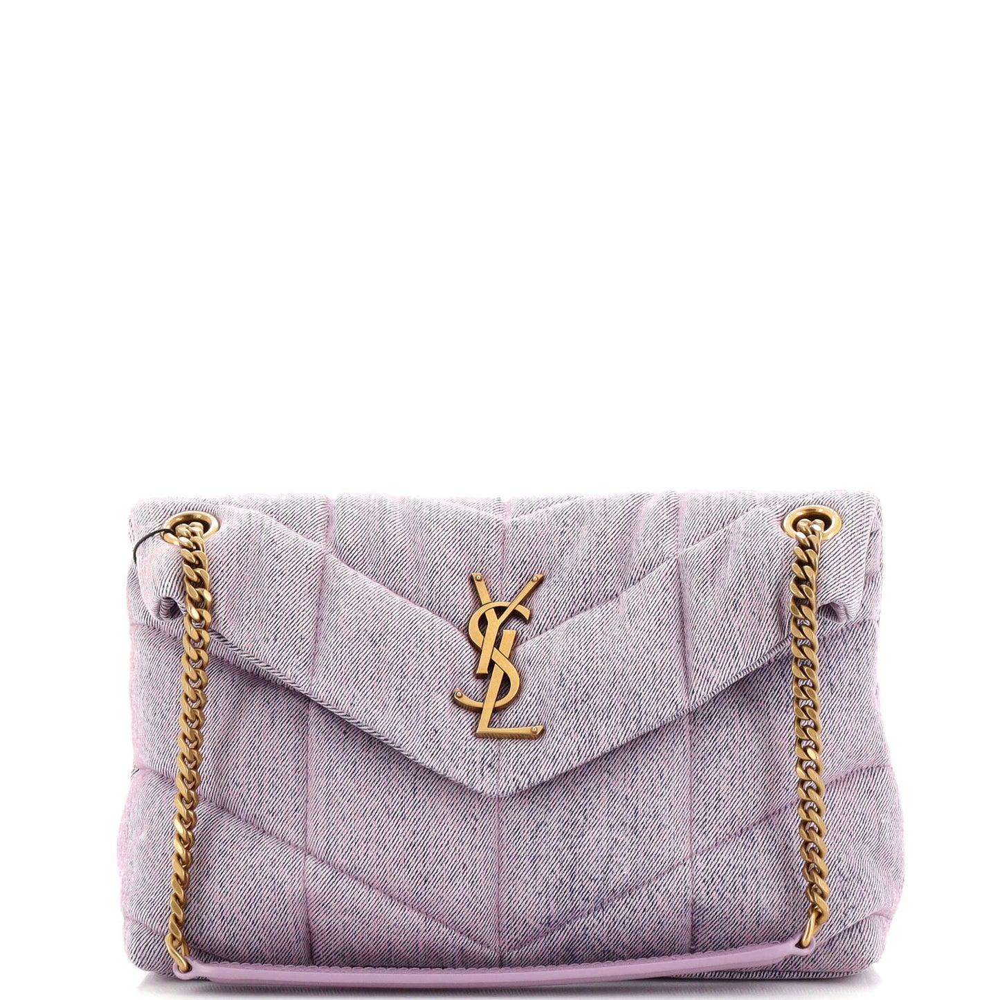 Luxury Saint Laurent Trending 2026 Loulou Puffer Shoulder Bag Quilted Vintage Denim Small