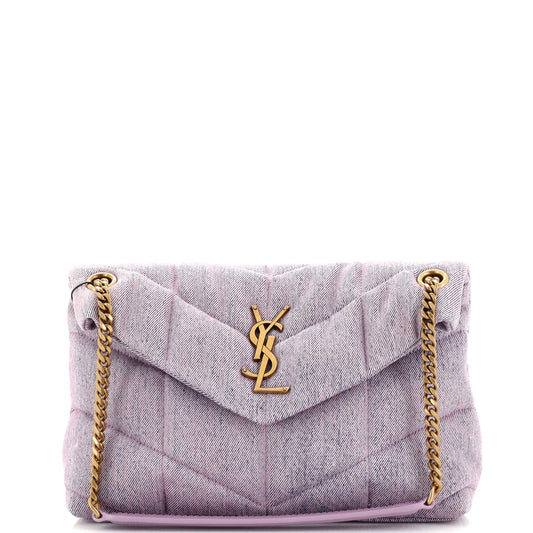Luxury Saint Laurent Trending 2026 Loulou Puffer Shoulder Bag Quilted Vintage Denim Small