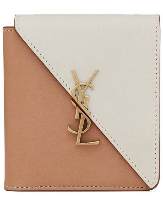 Luxury Saint Laurent Trending 2026 Women's Jamie Fold Monogram Bicolor Half Wallet Beige