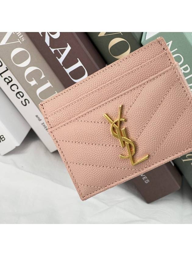 Luxury Saint Laurent Trending 2026 Gold Hardware Matelasse Caviar Leather Card Wallet Pale Pink