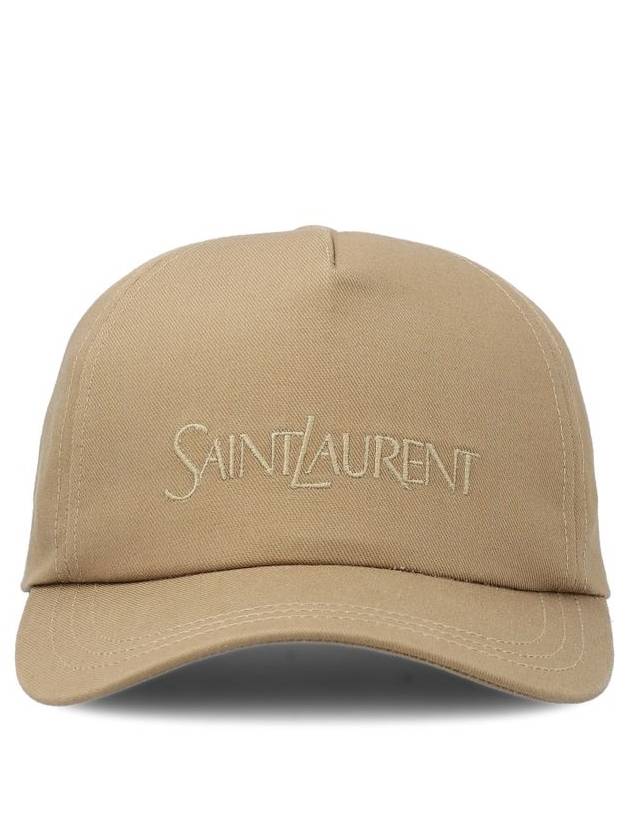 Luxury Saint Laurent Trending 2026 Embroidered Logo Gabardine Weave Cotton Ball Cap Beige