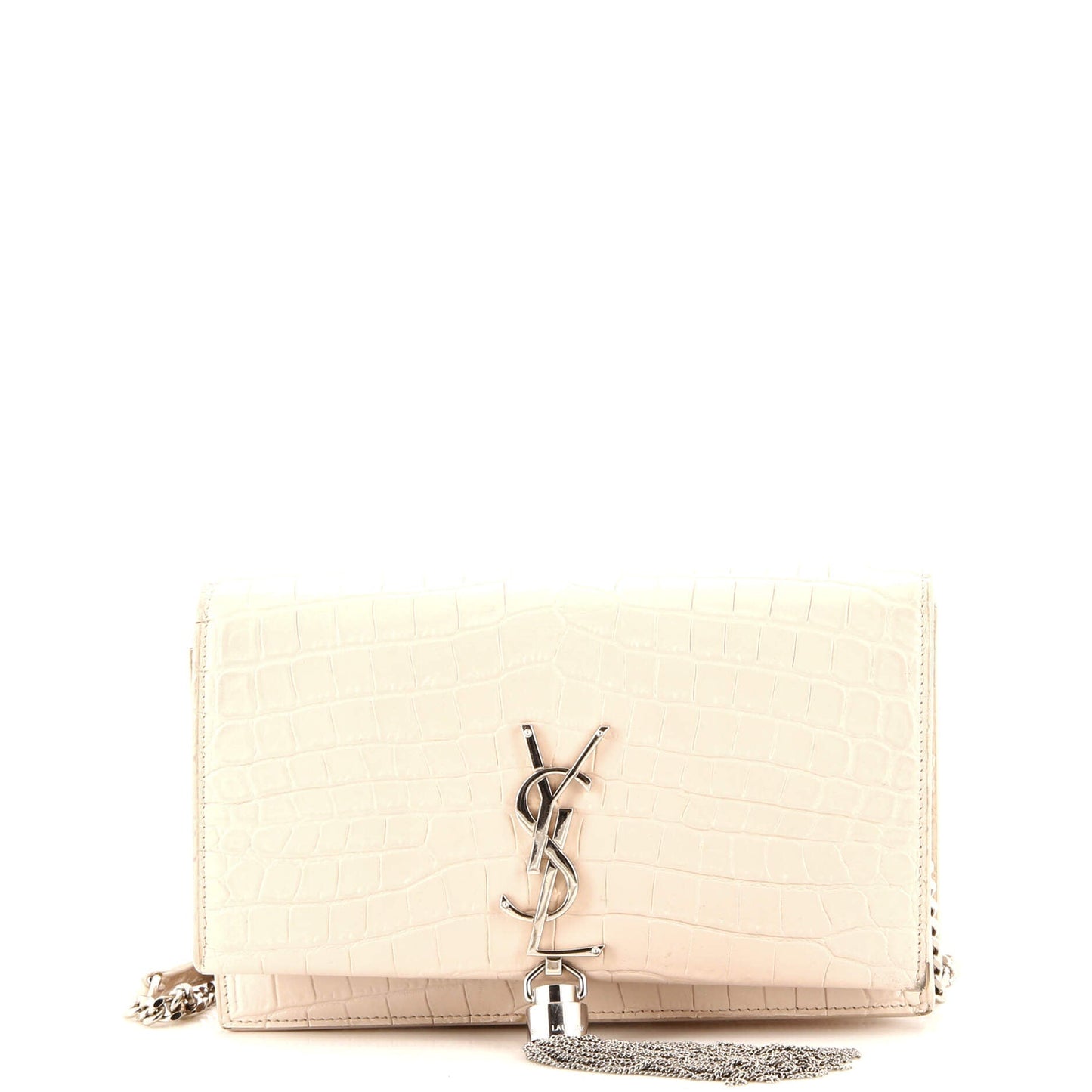 Luxury Saint Laurent Trending 2026 Classic Monogram Tassel Chain Wallet Crocodile Embossed Leather