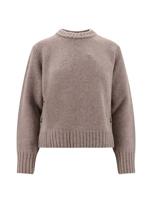 Luxury Bottega Veneta Metal Note Button Wool Knit Top Grey