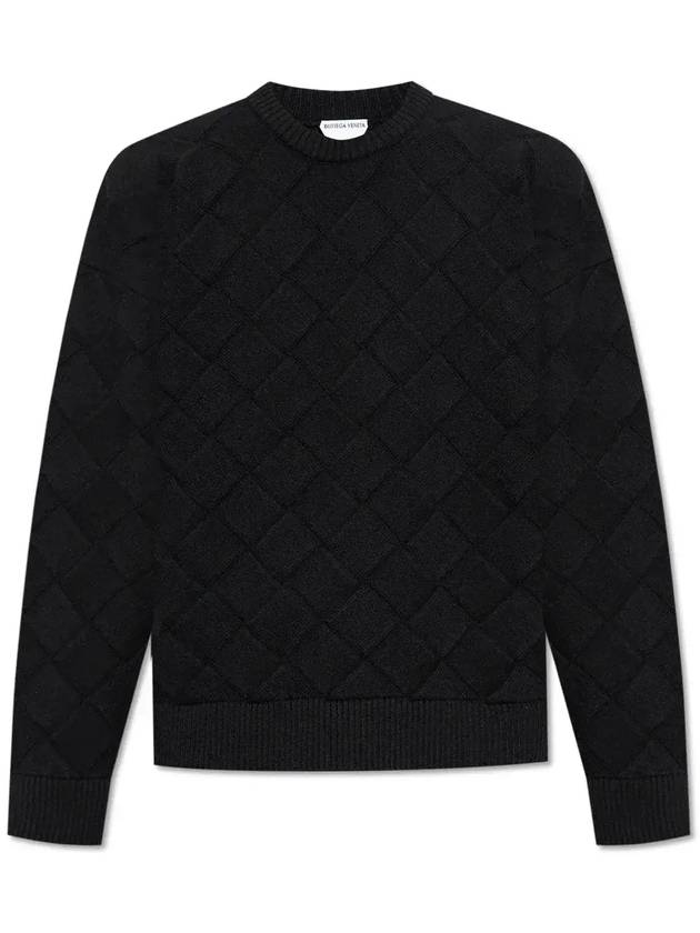 Luxury Bottega Veneta Intrecciato Crew Neck Knit Top Navy