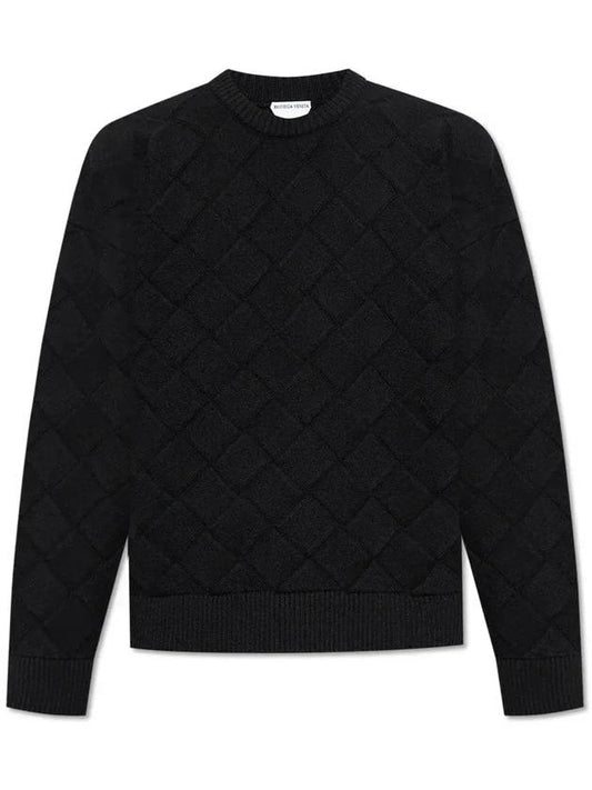 Luxury Bottega Veneta Intrecciato Crew Neck Knit Top Navy