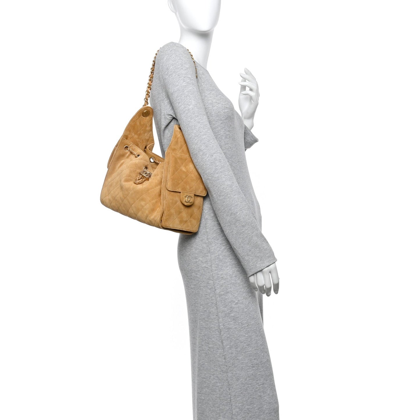 Suede Quilted Small Chanel 25 Handbag Beige