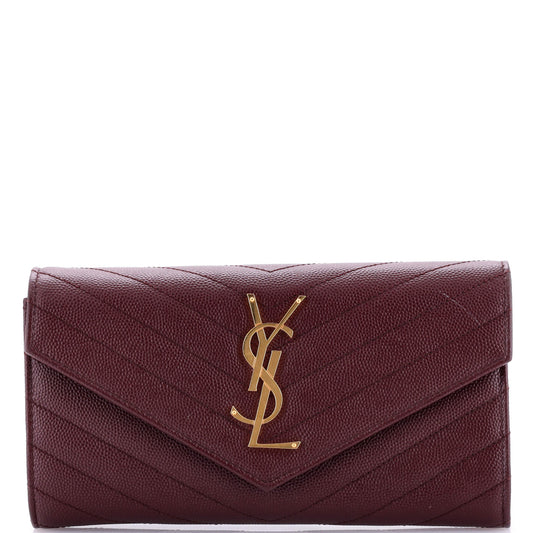 Luxury Saint Laurent Trending 2026 Classic Monogram Flap Wallet Matelasse Chevron Leather Large