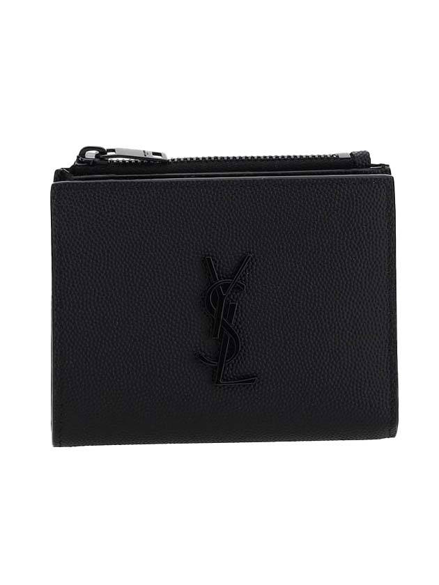 Luxury Saint Laurent Trending 2026 Grande Poudre Monogram Zipper Half Wallet Black
