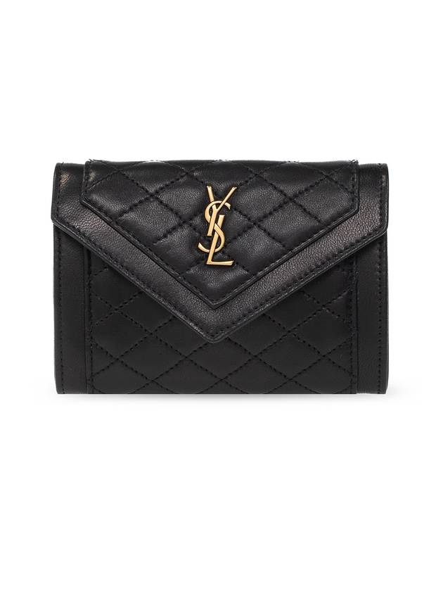 Luxury Saint Laurent Trending 2026 Gabi Envelope Quilting Small Lambskin Half Wallet Black