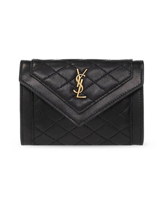 Luxury Saint Laurent Trending 2026 Gabi Envelope Quilting Small Lambskin Half Wallet Black