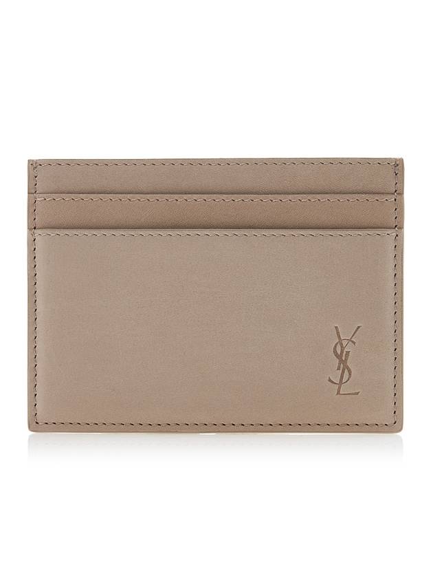 Luxury Saint Laurent Trending 2026 Cassandre Debossed Logo Leather Card Wallet Beige