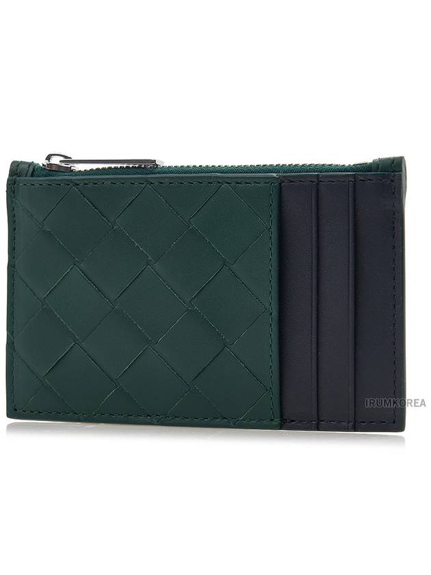 Luxury Bottega Veneta Intrecciato Zippered Leather Card Wallet Dark Green Navy