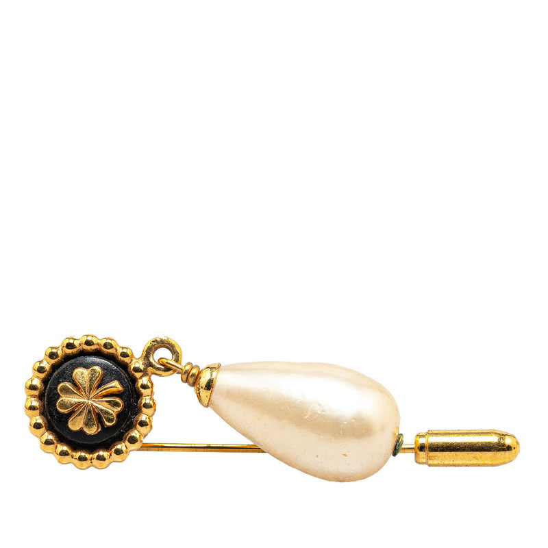 Chanel Gold Plated Clover Motif Faux Pearl Brooch 93P Classic Flap Tote