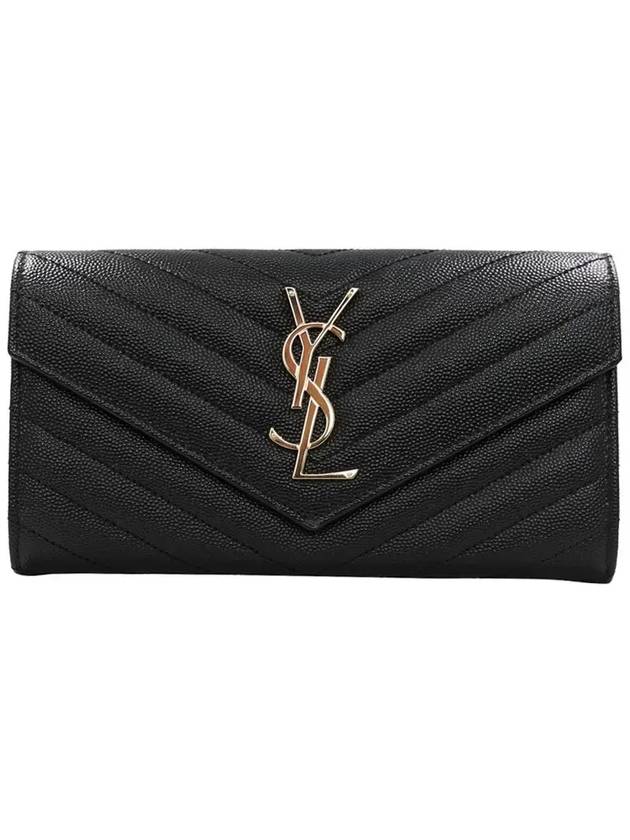 Luxury Saint Laurent Trending 2026 Matelasse Monogram Quilting Leather Flap Long Wallet Black