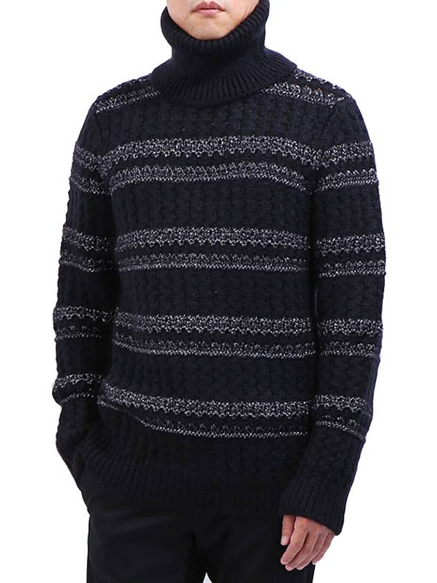Luxury Saint Laurent Trending 2026 Men's Striped Cable Wool Turtleneck Black