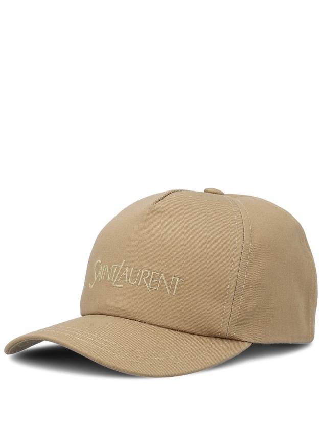 Luxury Saint Laurent Trending 2026 Embroidered Logo Gabardine Weave Cotton Ball Cap Beige