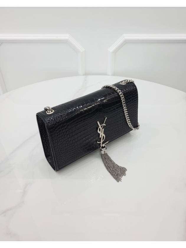 Luxury Saint Laurent Trending 2025 Crocodile Kate Medium Chain Tassel Bag