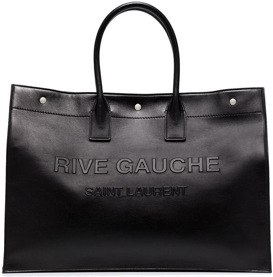 Luxury Saint Laurent Trending 2025 Men's Rive Gauche Print Tote Bag in Nero |