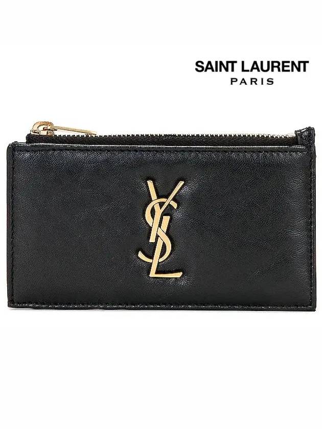 Luxury Saint Laurent Trending 2026 Cassandre Zipped Card Wallet Black