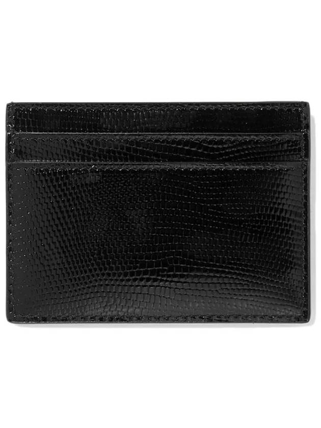 Luxury Saint Laurent Trending 2026 Monogram Lizard Effect Glossy Leather Card Holder Black Silver