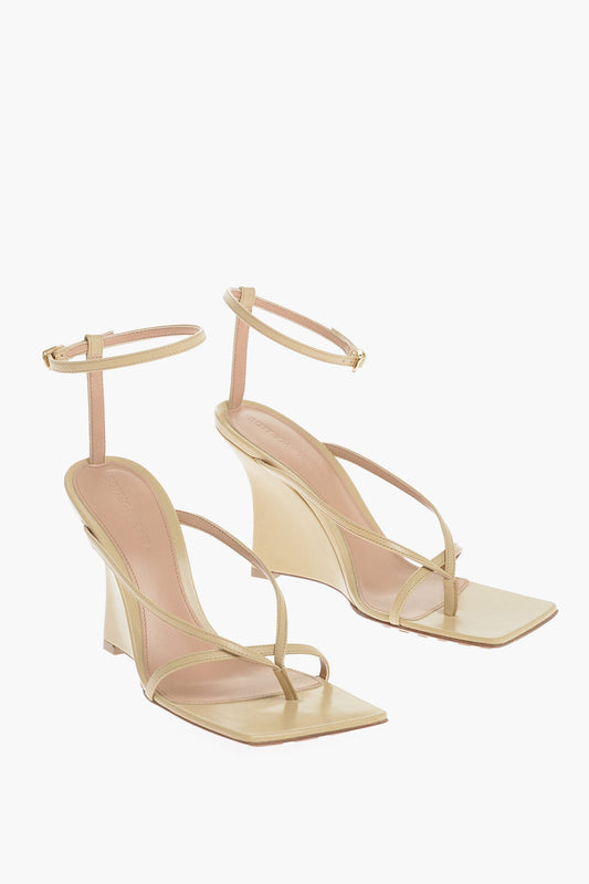 Luxury Bottega Veneta Squared Leather Sandals Wedge 10Cm